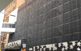 Scaffold with netting. scaffold with mesh, scaffold shade cloth. Scaffold 55 Market Street, Sydney CBD