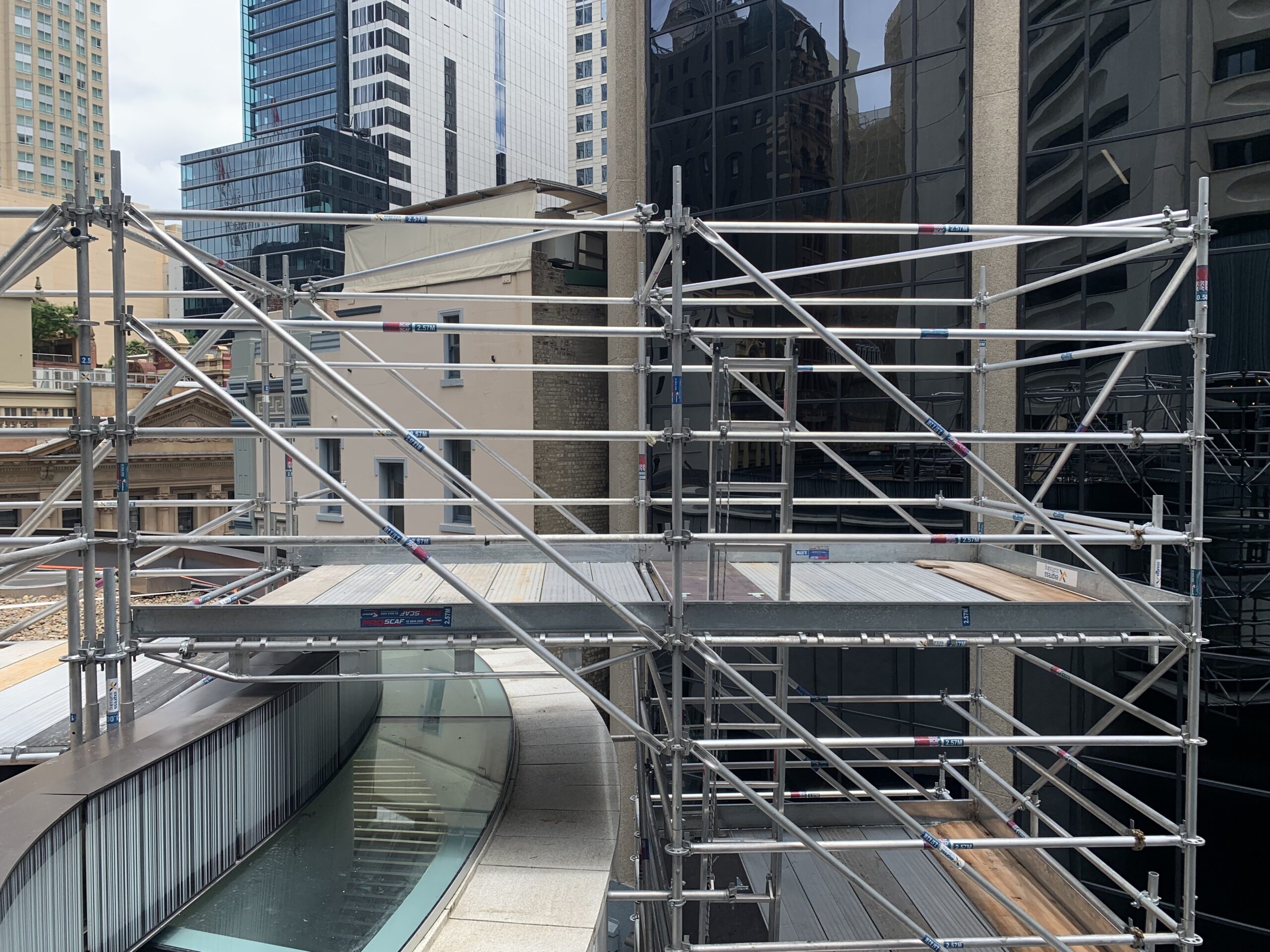 Swing stage Sydney Express Scaffolding Proscaf aluminium rostrums